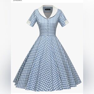 Elegant Blue and White Gingham Midi Dress
